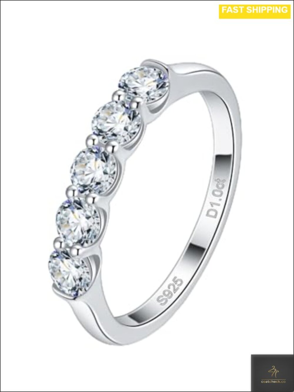 Moissanite Wedding Band Sterling Silver 5 Stone Eternity Ring